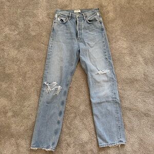 Agolde Light Blue Distressed Straight Leg Jeans